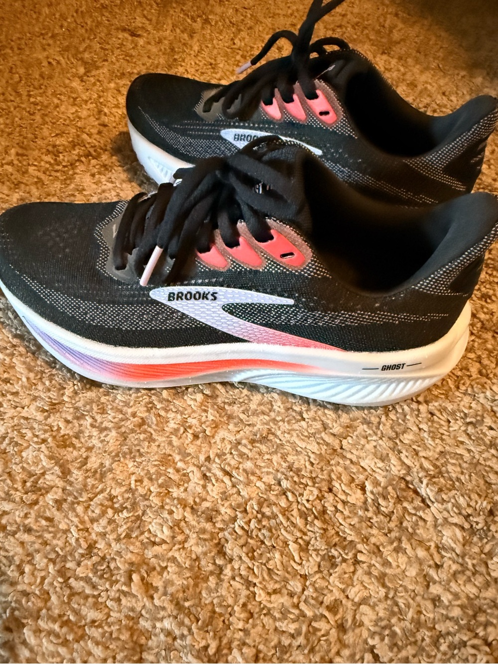 Brooks Women’s Ghost 17 Running Shoes — Black with Pink and White Accents